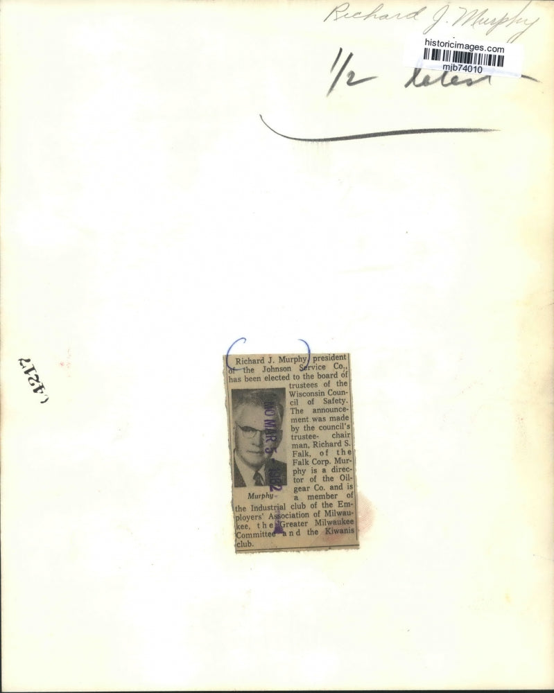 1967 Press Photo Richard Murphy, President of the Johnson Service Co., Wisconsin