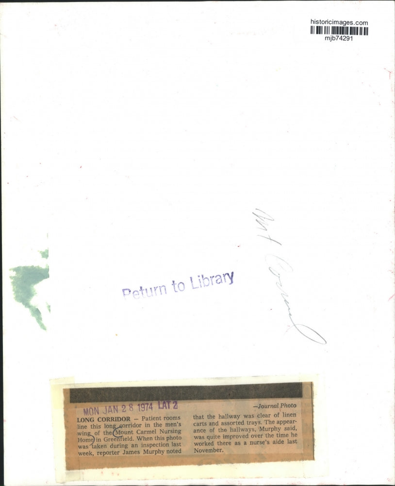 1974 Press Photo Patient in men's wing of Mount Carmel Nursing Home, Greenfield