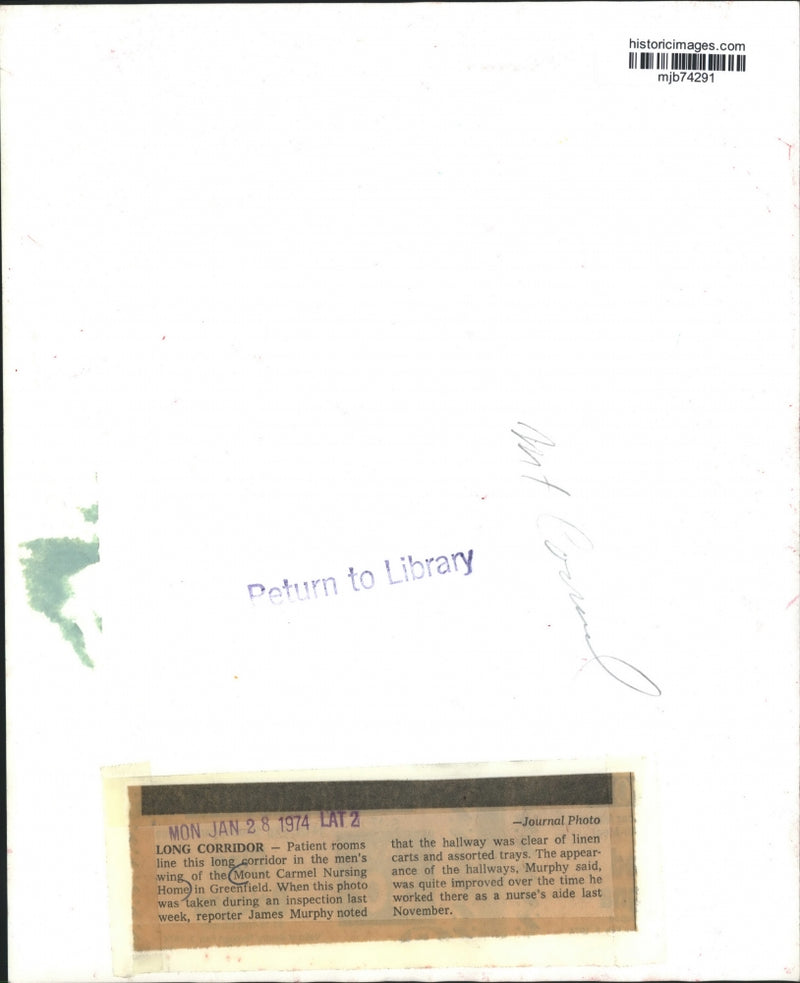 Load image into Gallery viewer, 1974 Press Photo Patient in men's wing of Mount Carmel Nursing Home, Greenfield
