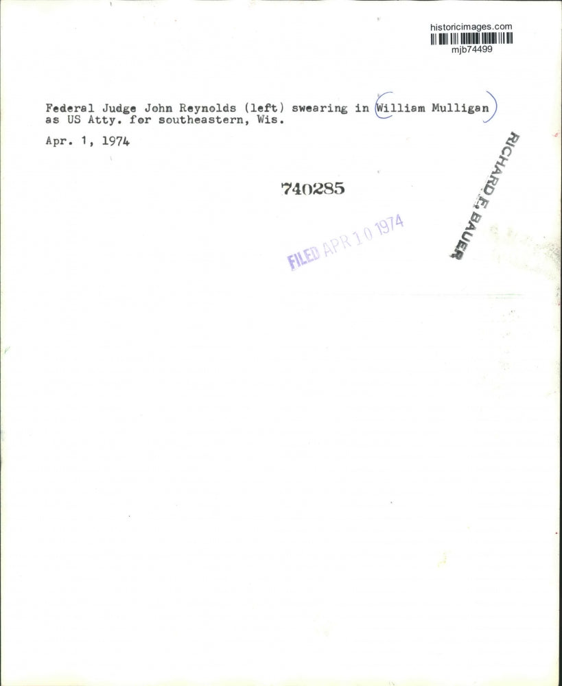 1974 Press Photo William Mulligan sworn in as US Attorney, southeast Wisconsin