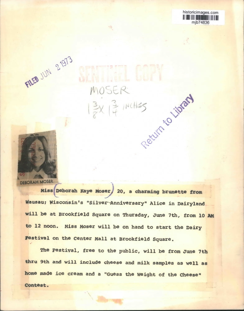 1973 Press Photo Deborah Moser, Wisconsin's Alice in Dairyland - mjb74836