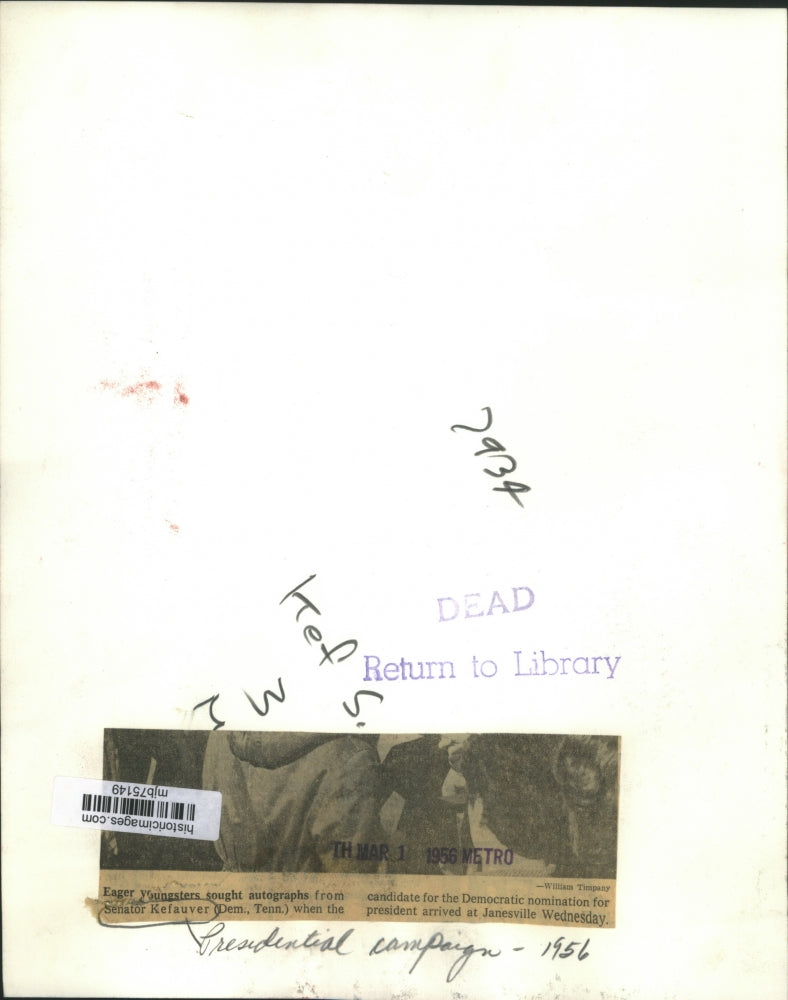 1956 Press Photo Senator Kefauver presidential campaign in Janesville