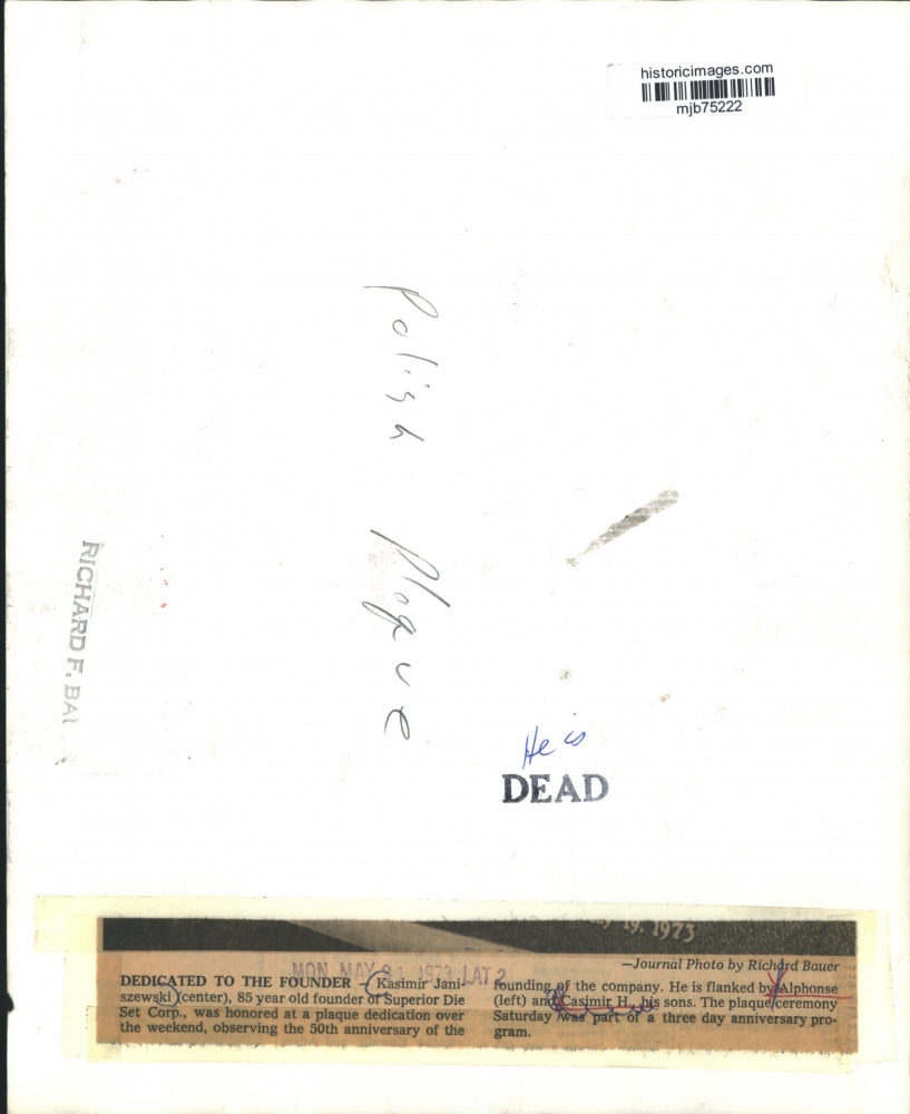 1973 Press Photo Ceremony honoring Superior Die Set Corp. founder, Milwaukee