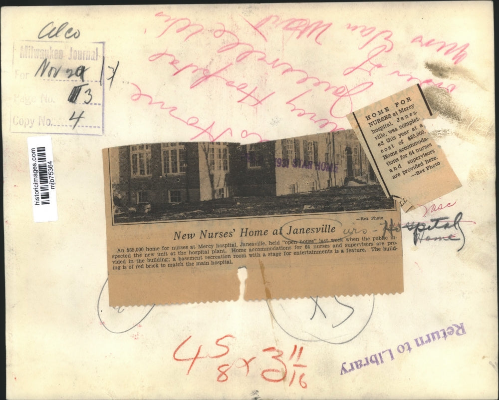 1931 Press Photo New unit of Nurses home, Mercy hospital, Janesville, Wisconsin.