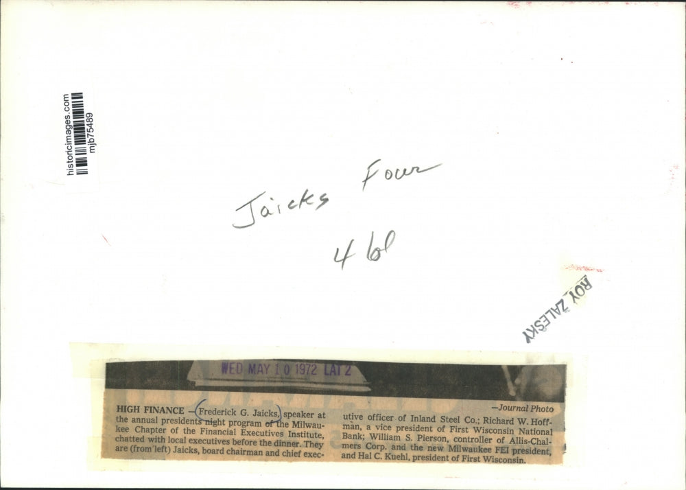 1972 Press Photo WI, Jaicks, speaker at Financial Executive Institute & others