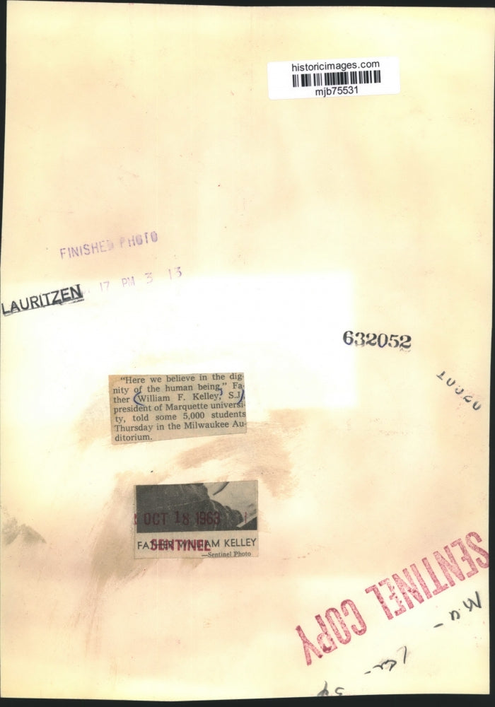 1963 Press Photo Father William F Kelley, President of Marquette University