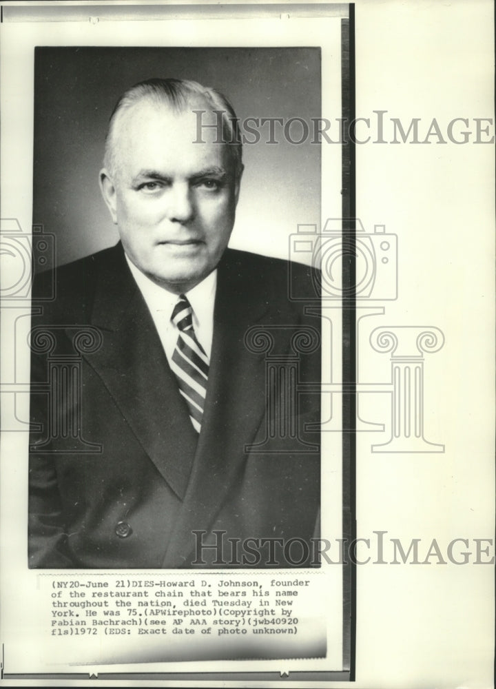 1972 Press Photo Howard D. Johnson, founder of the restaurant chain - mjb75549