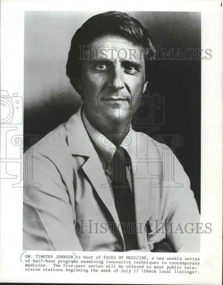 1984 Press Photo Dr. Timothy Johnson hosts Faces of Medicine- Historic Images