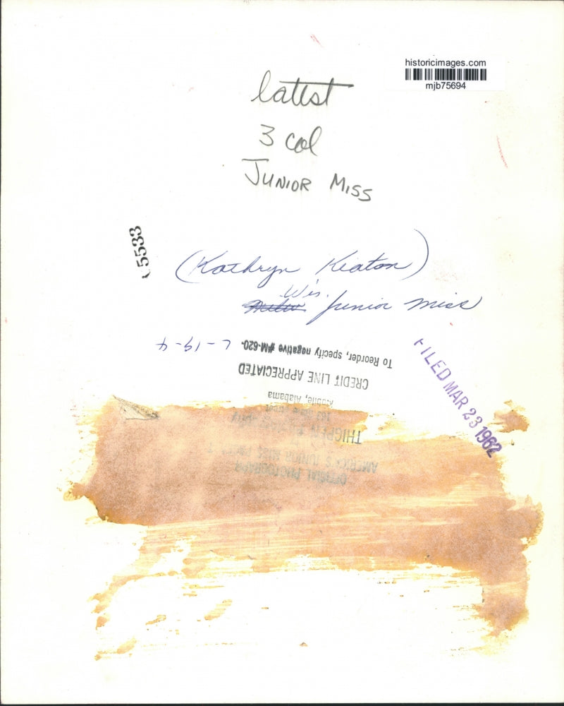 1962 Press Photo Kathryn Keaton, Wisconsin Junior Miss - mjb75694