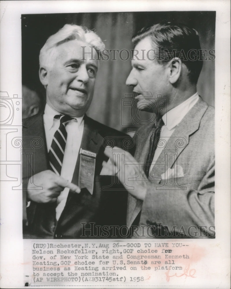 1958 Press Photo Nelson Rockefeller and Kenneth Keating in Rochester, New York- Historic Images