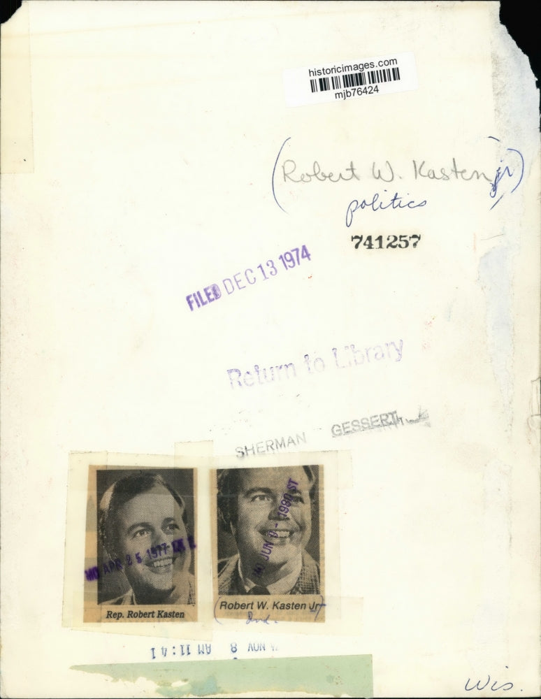 1974 Press Photo Wisconsin's Robert W. Kasten Jr. - mjb76424