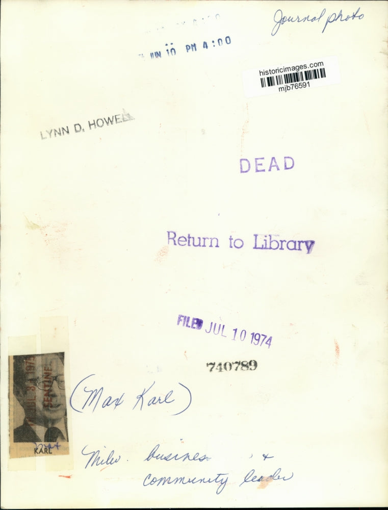 1974 Press Photo Max Karl, Milwaukee business and community leader - mjb76591