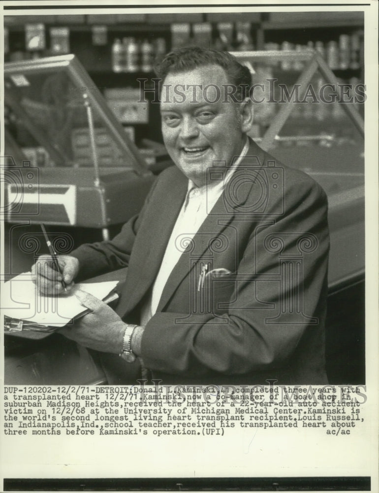 1971 Press Photo Donald L. Kaminski, 41, completed three years with a transplant- Historic Images