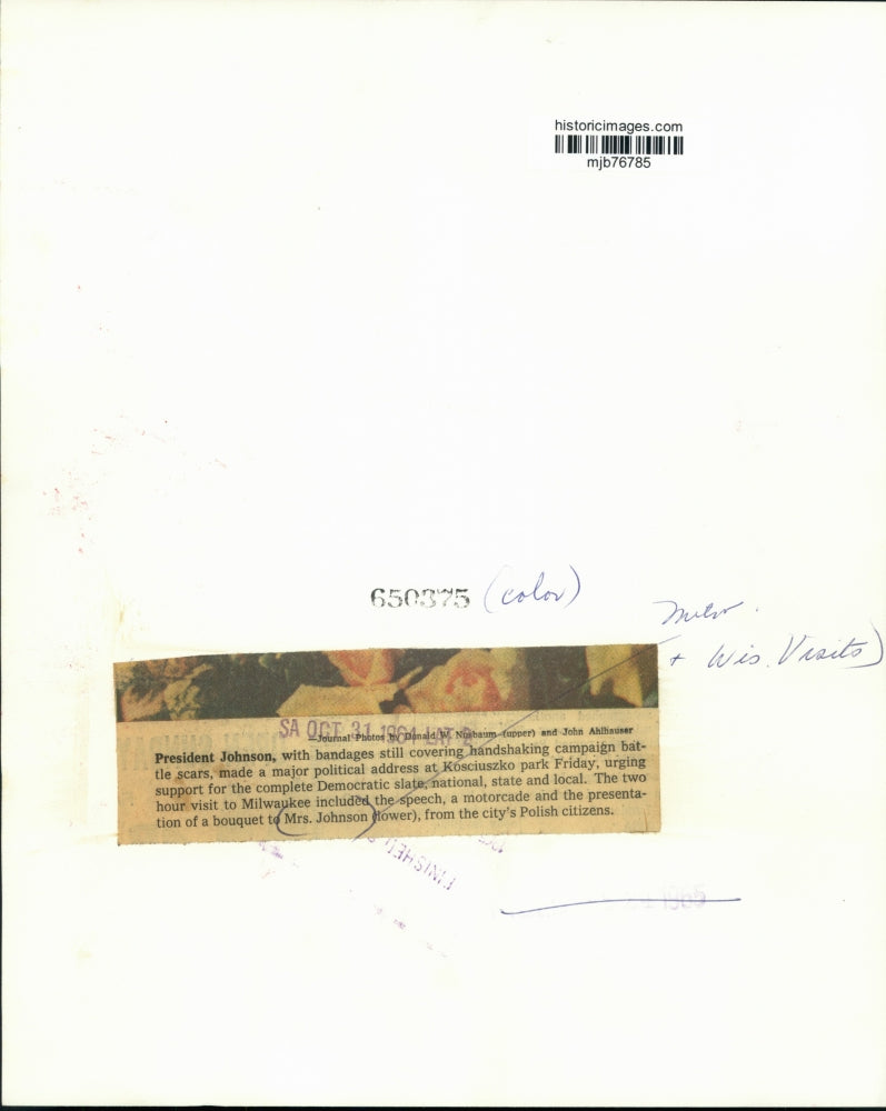 1964 Press Photo First Lady Mrs. Lyndon Johnson during a visit to Wisconsin