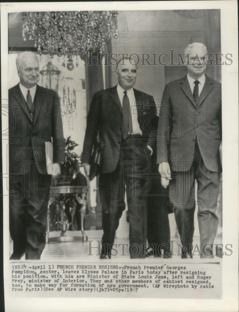 1967 Press Photo French politicians Georges Pompidou, Louis Joxe and Roger Frey- Historic Images