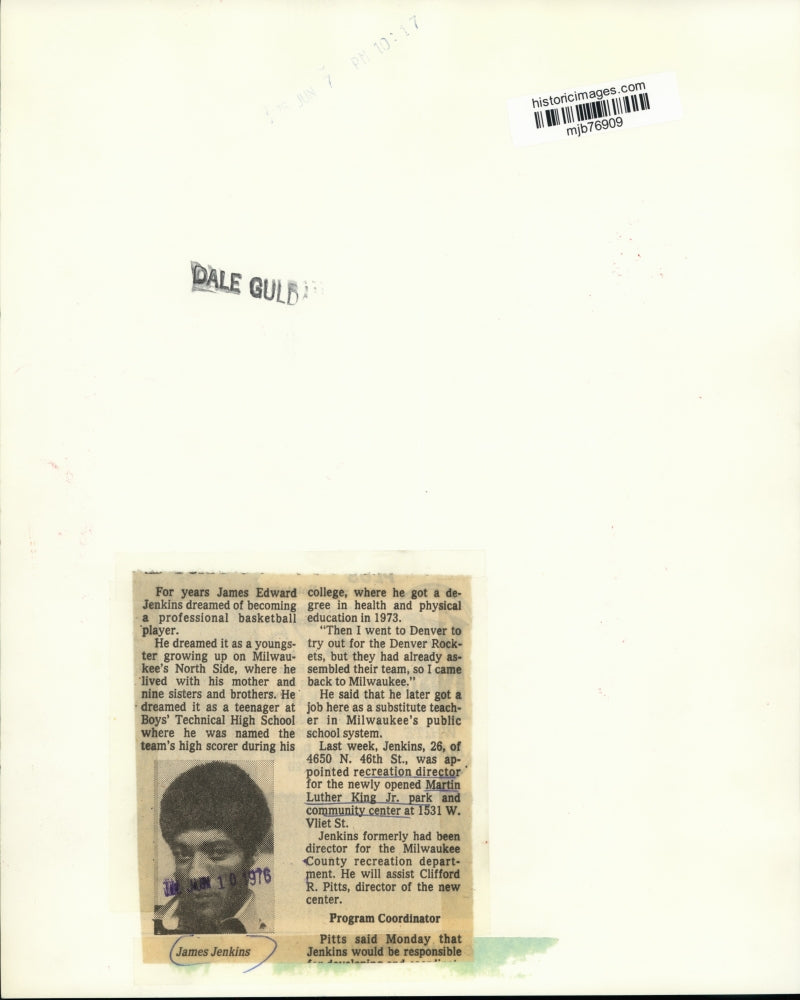 1976 Press Photo James Edward Jenkins director of Martin Luther King Jr. Park