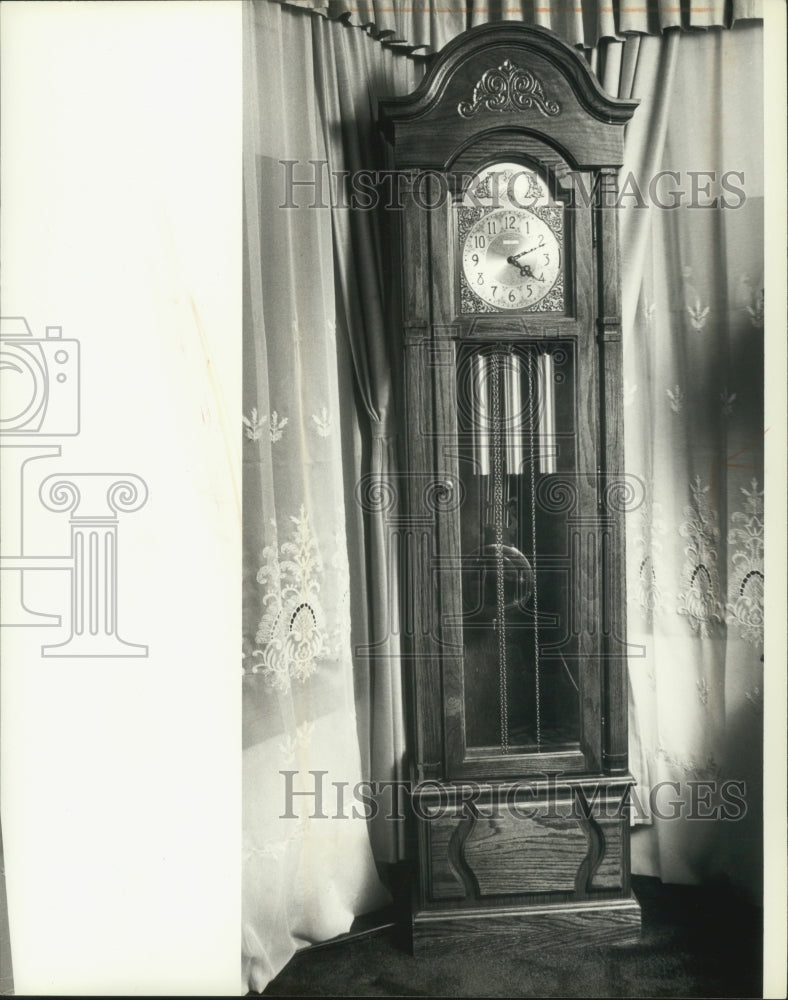 1983 Press Photo Milwaukee antique collector Joyce Perry&#39;s grandfather clock- Historic Images