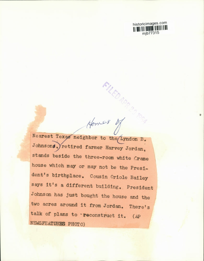 1964 Press Photo White 3-room frame house may be birthplace of President Johnson