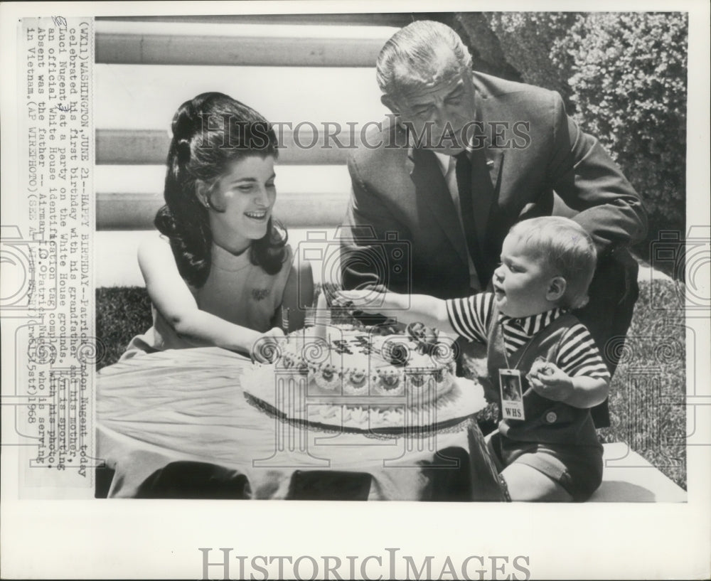 1968 Press Photo Patrick Nugent with mother, Luci & grandfather ,Lyndon Johnson