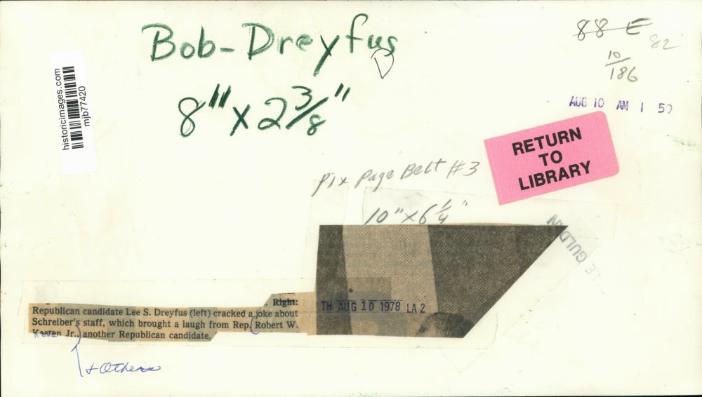 1978 Press Photo Republican's Lee S. Dreyfus and Robert W. Kasten laugh at joke.