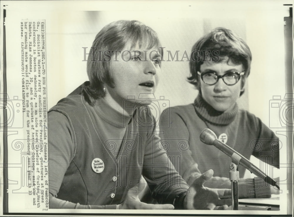 1971 Press Photo Linda Jenness (L), Socialist Workers Party candidate- Historic Images