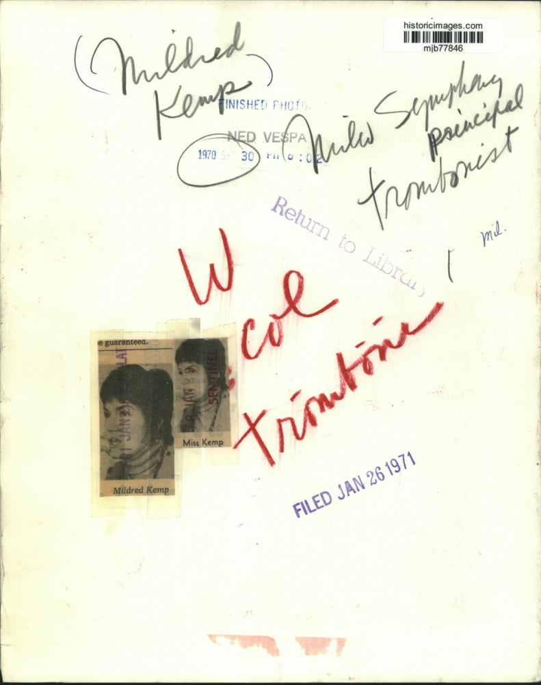 1970 Press Photo Mildred Kemp, Milwaukee Symphony principal trombonist