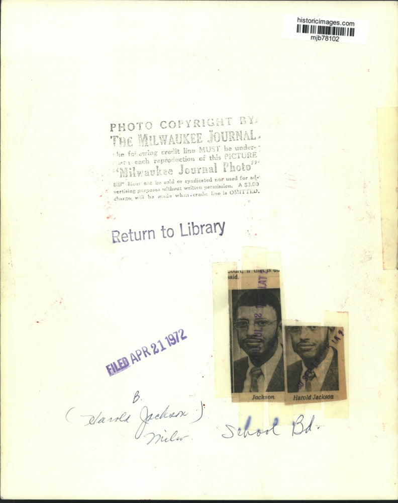 1972 Press Photo Harold B. Jackson, part of school board, Milwaukee. - mjb78102