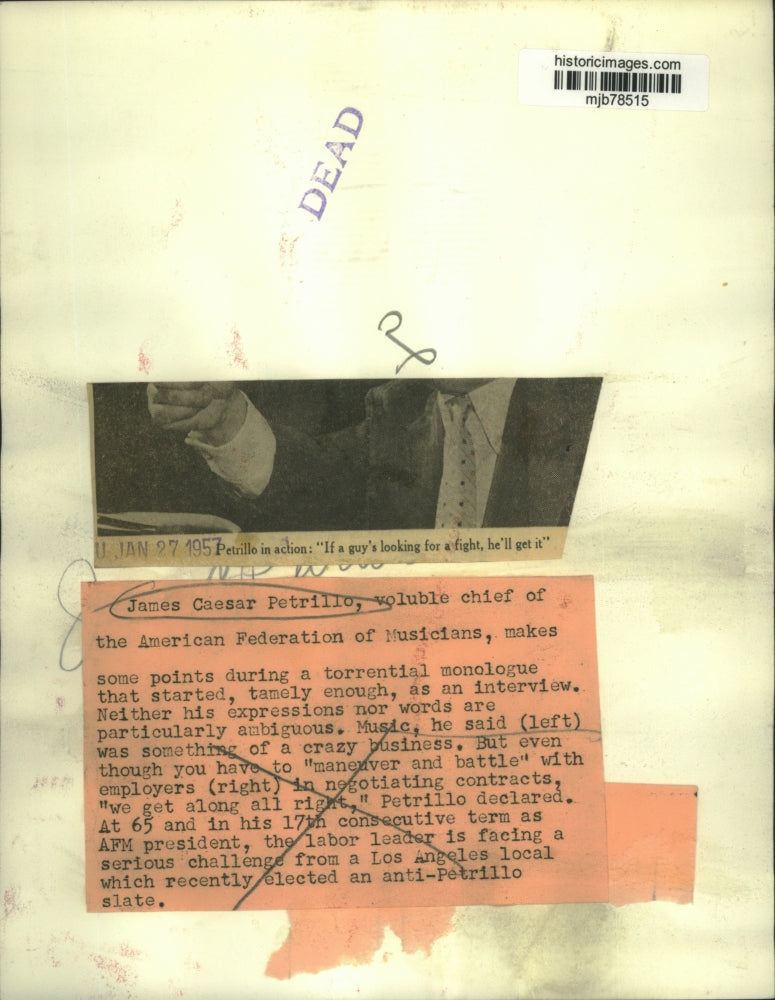 1957 Press Photo James Petrillo Makes Points During Torrential Monologue