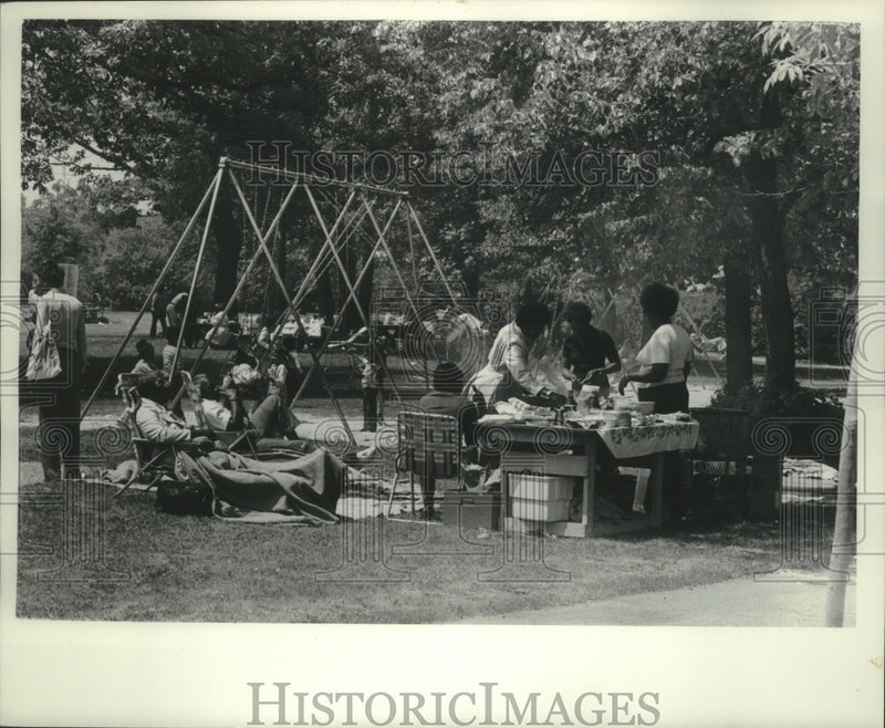 Load image into Gallery viewer, 1977 Press Photo Picnic at a park in Milwaukee - mjb79023
