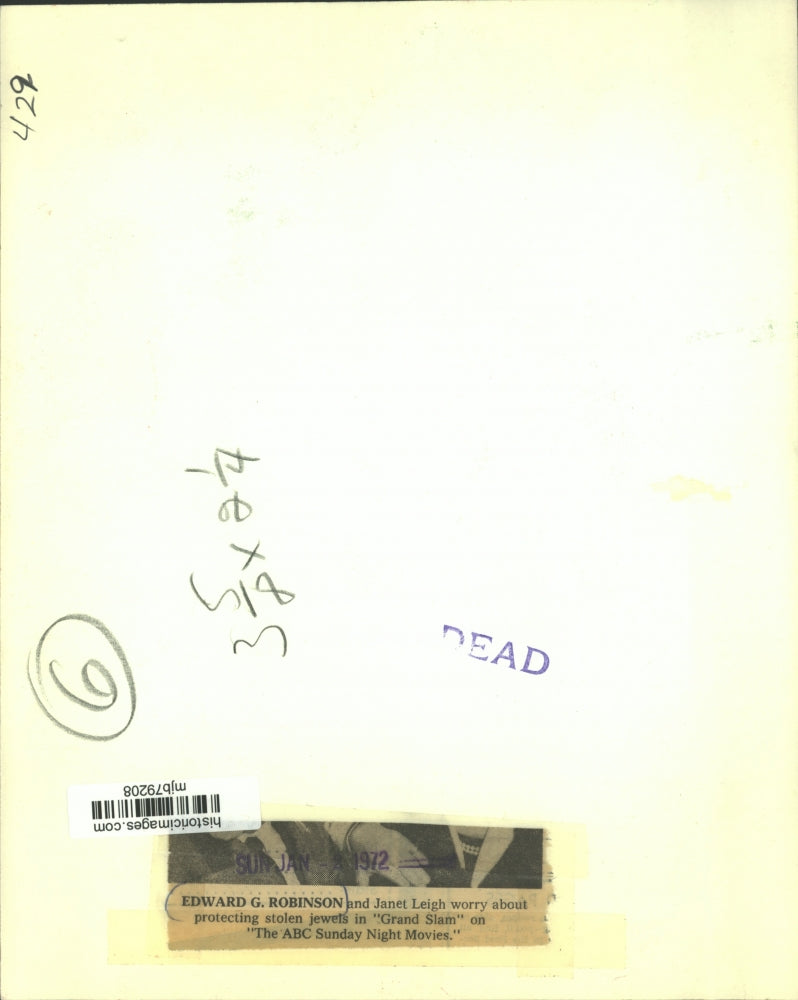 1972 Press Photo Edward G. Robinson and Janet Leigh in ABC Sunday Night Movie