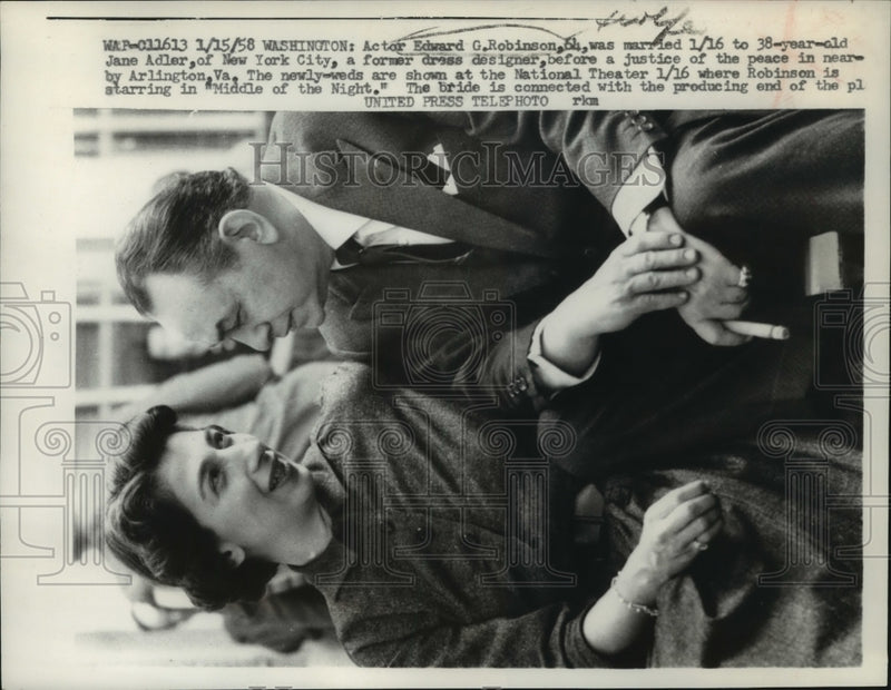 Load image into Gallery viewer, 1958 Press Photo Edward Robinson &amp; Jane Adler at National Theater in Washington
