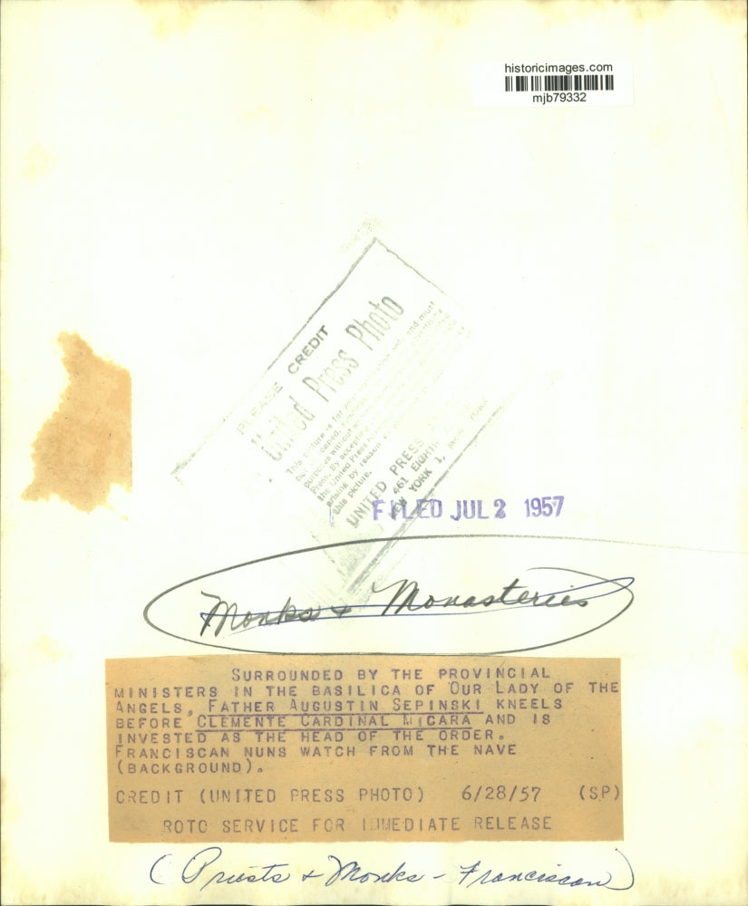 1957 Press Photo Father Augustin Sepinski became leader, Our Lady of the Angels