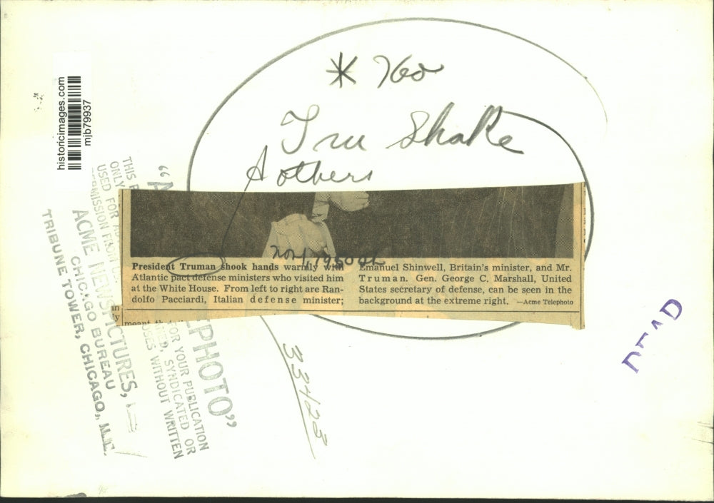 Press Photo President Truman meets foreign defense ministers at the White House