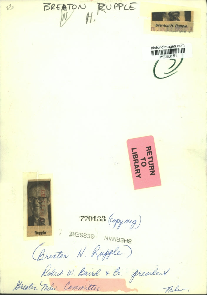 1977 Press Photo Brenton H. Rupple, president at Robert W. Baird Co., Milwaukee