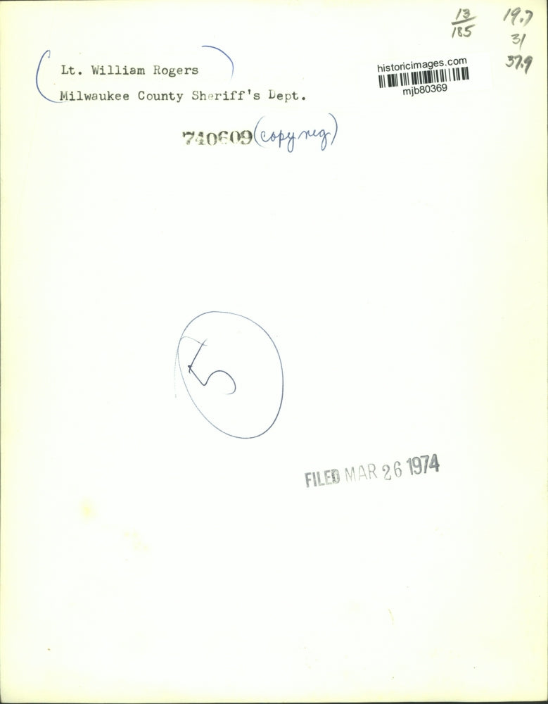 1974 Press Photo William Rogers, Milwaukee County Sheriff's Department