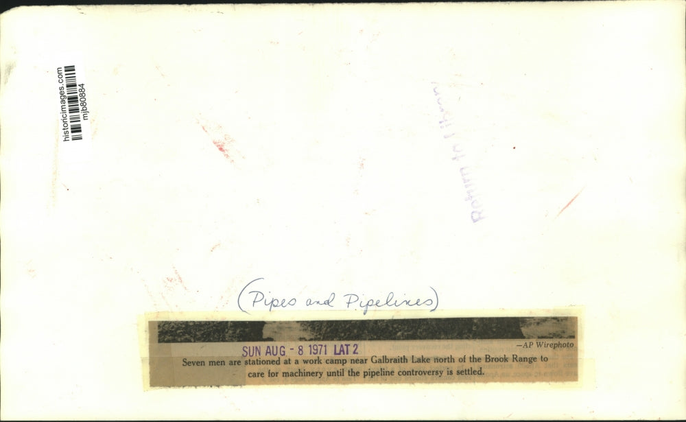 1971 Press Photo Pipe and equipment stored at Galbraith Lake - mjb80884