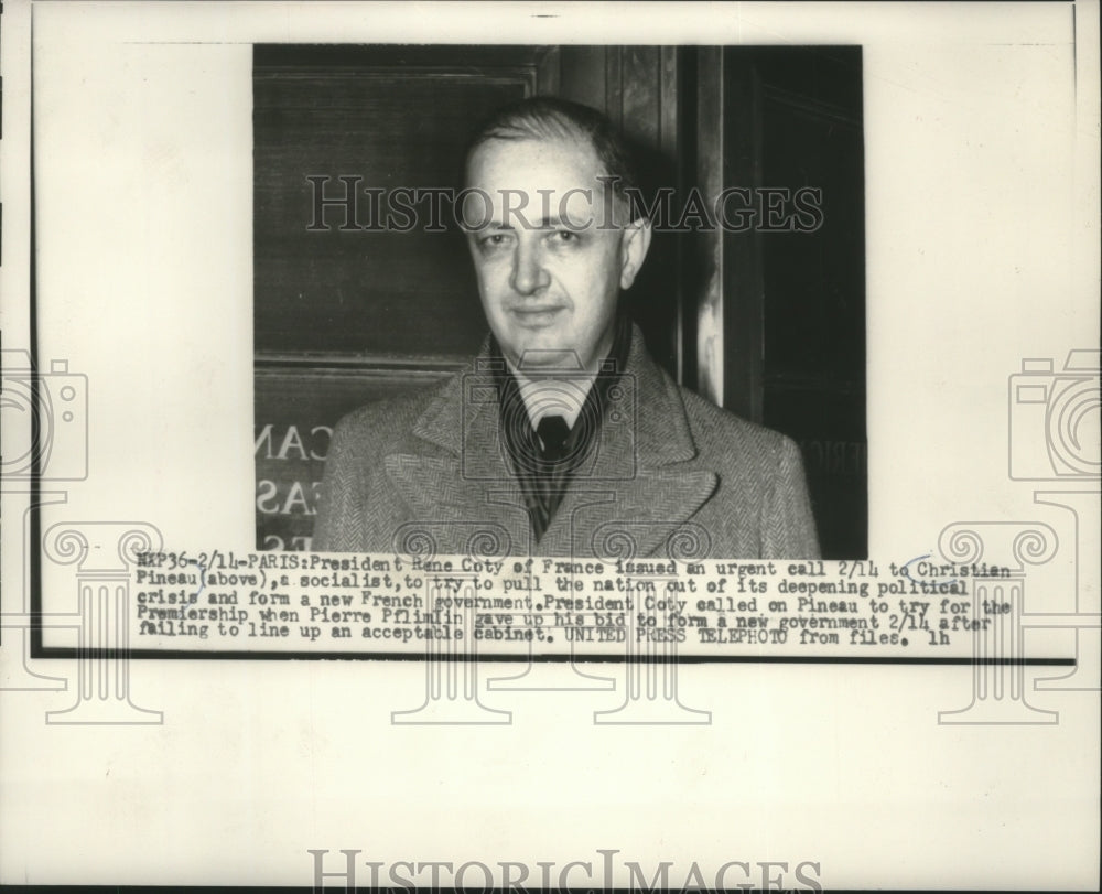 1955 Press Photo President Rene Coty of France - mjb80906- Historic Images