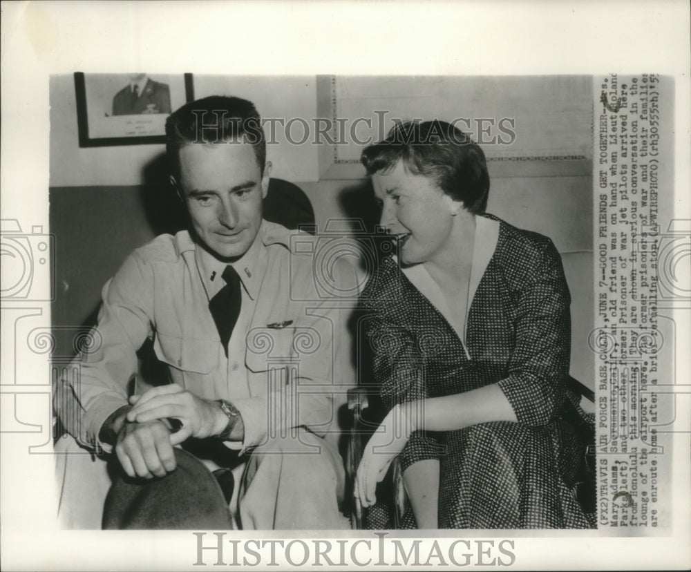 1955 Press Photo Mary Adams with Lieutenant Ronald Parks, Travis Air Force Base- Historic Images