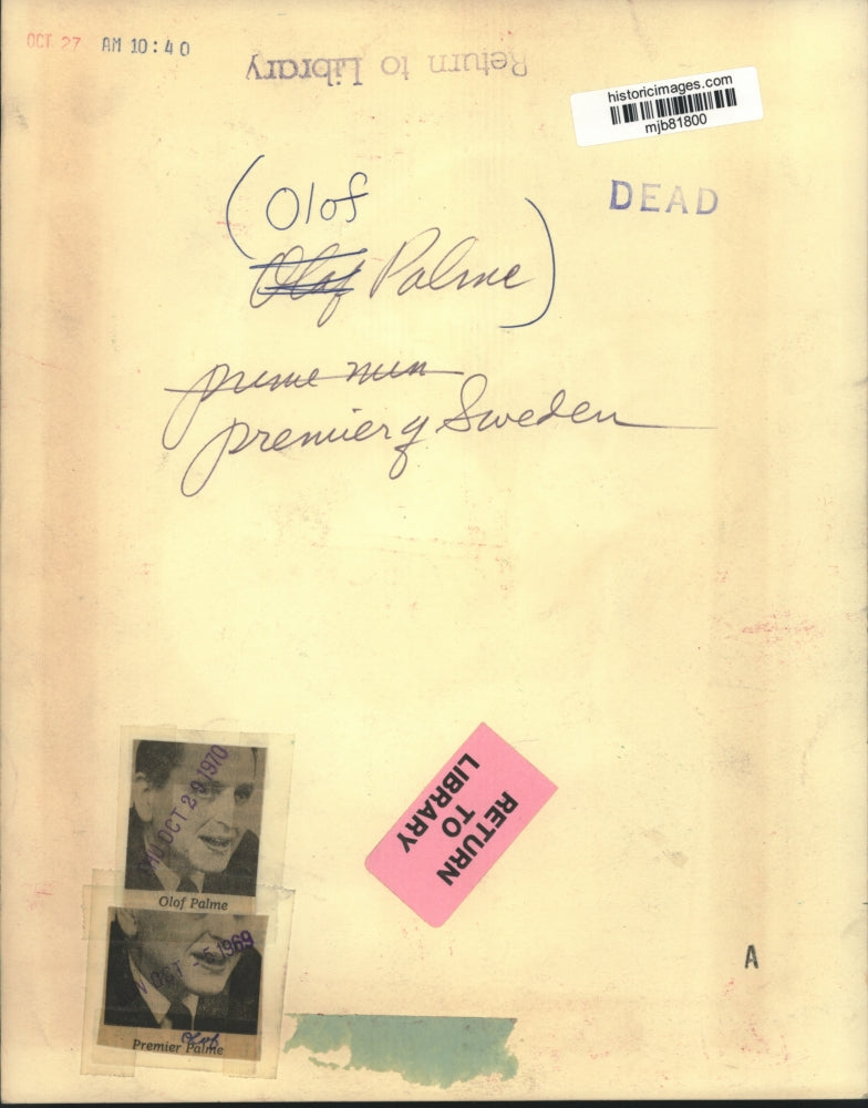 1969 Press Photo Olof Palme, Premier of Sweden - mjb81800