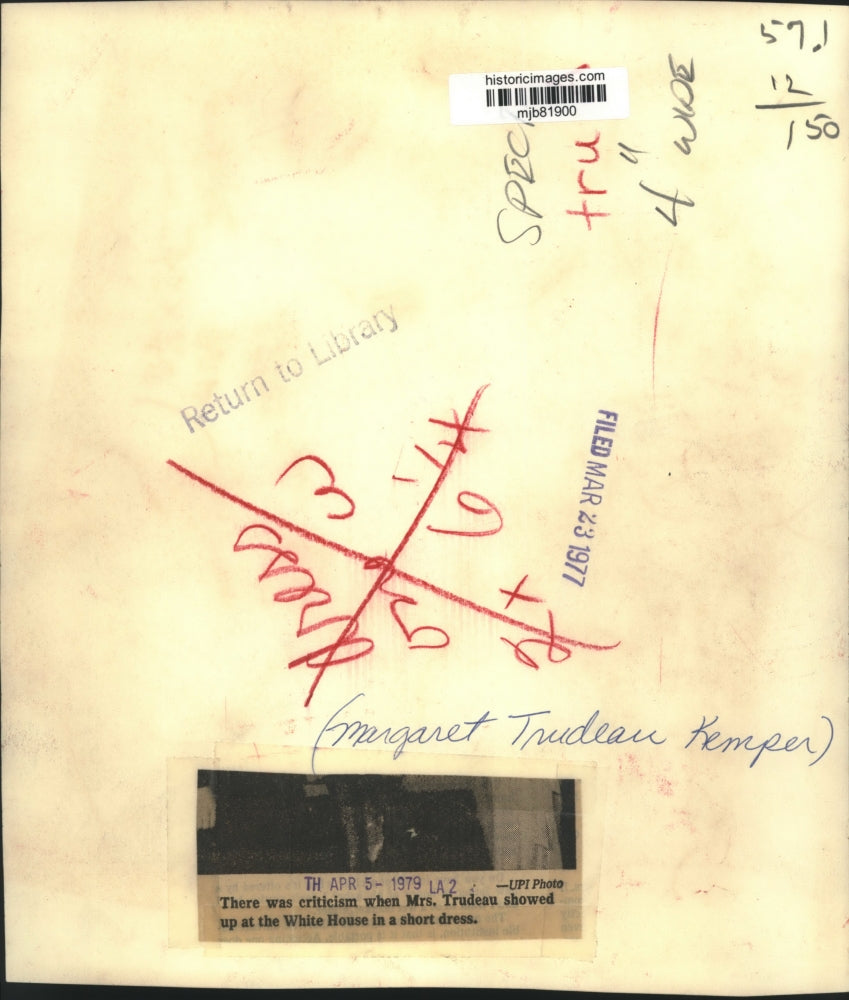 1977 Press Photo Mrs. Margaret Trudeau with President and Mrs. Carter