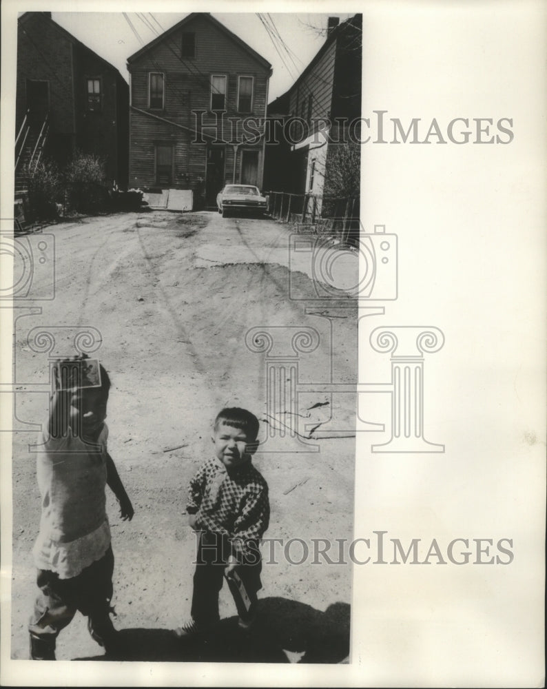 1966 Press Anthony Torres and friend enjoy playing in revamped neighborhood yard- Historic Images