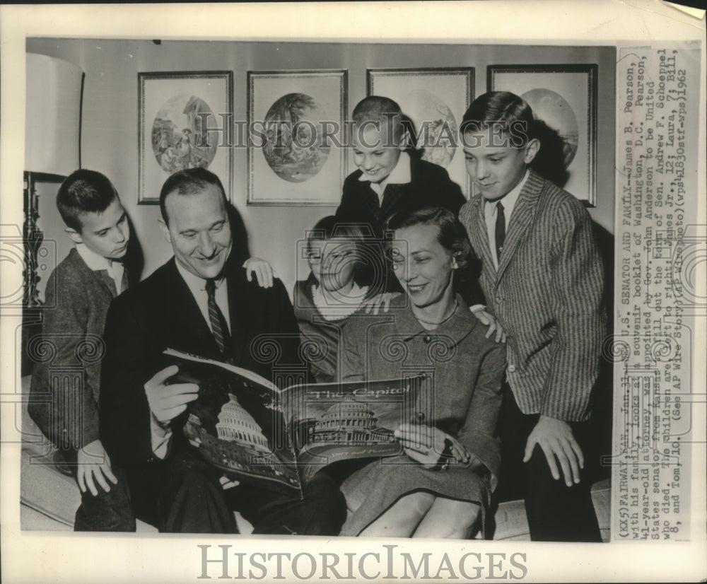 1962 Press Photo Appointed Senator James B. Pearson with family - mjb82096- Historic Images
