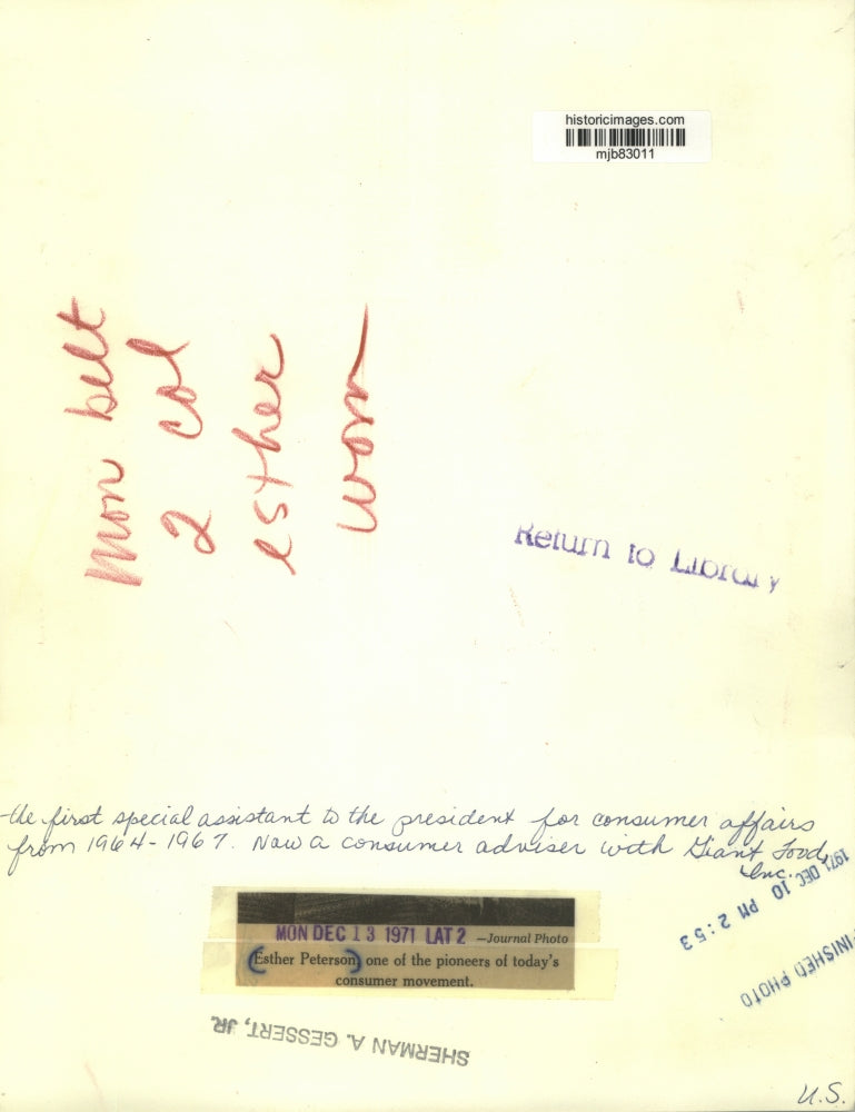 1971 Press Photo Esther Peterson is one of the pioneers of the consumer movement