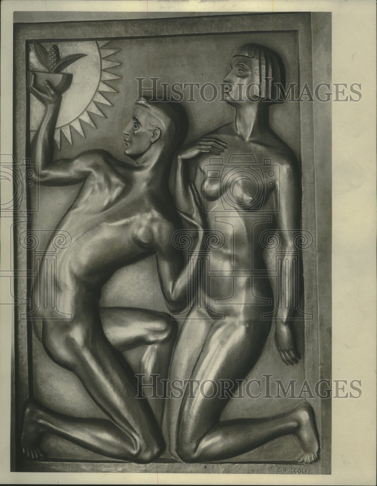 1934 Press Photo Girolamo Piccoli's sculpture 'Fertility', Fox Point - mjb83159