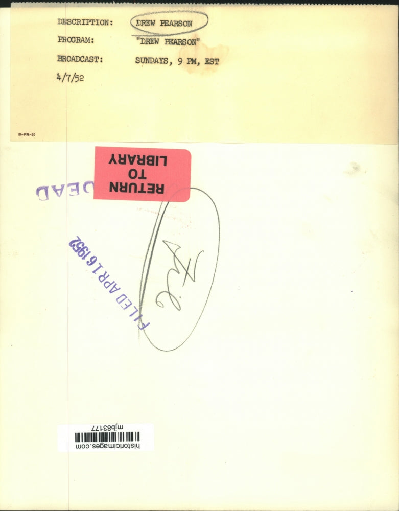 1952 Press Photo Drew Pearson - mjb83177