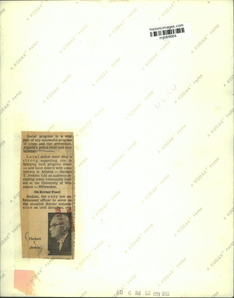 1968 Press Photo Atlanta police chief Herbert T. Jenkins University of Wisconsin