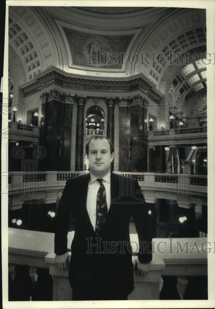 1991 Press Photo Scott Jensen is Governor Thompson&#39;s aide, Wisconsin- Historic Images