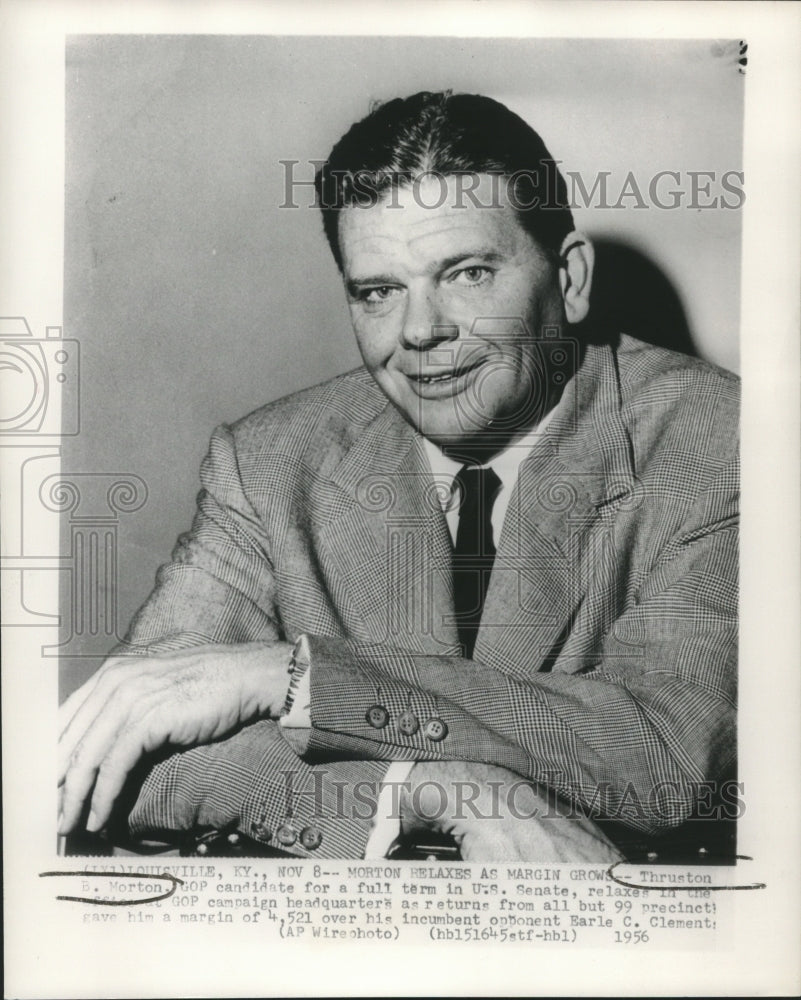1956 Press Photo Thruston B. Morton is happy and relaxed as voters favor him.