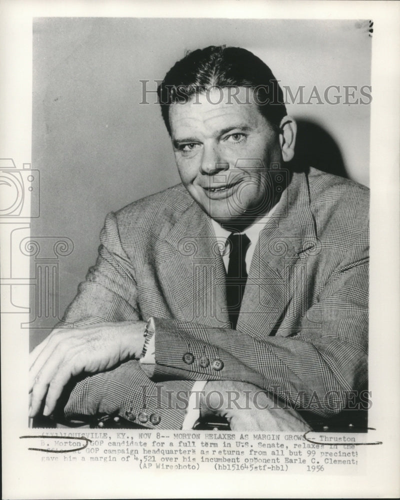 Load image into Gallery viewer, 1956 Press Photo Thruston B. Morton is happy and relaxed as voters favor him.
