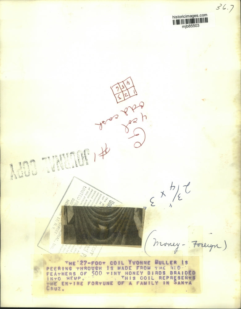 1959 Press Photo Yvonne Muller is peering through 27-foot coil - mjb85503